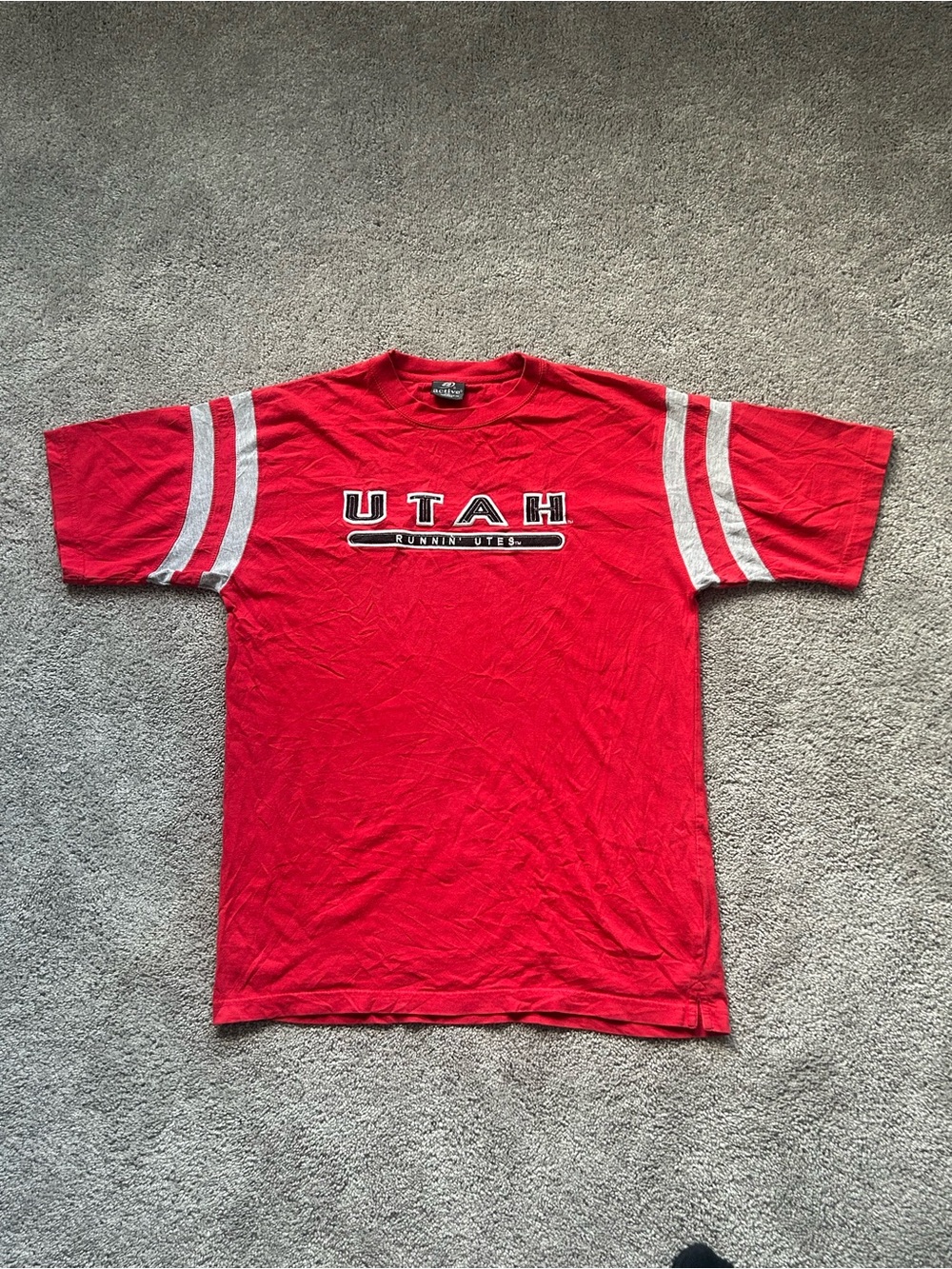 Active USA Red Utah Graphic Short-Sleeve Tee with White Stripe Sleeves